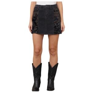 Good American Black Mini Skirt Size 2 Velvet and Denim